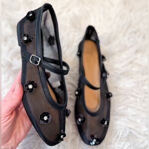 a new day Black Mesh Mary Jane Flats with Floral Sequins